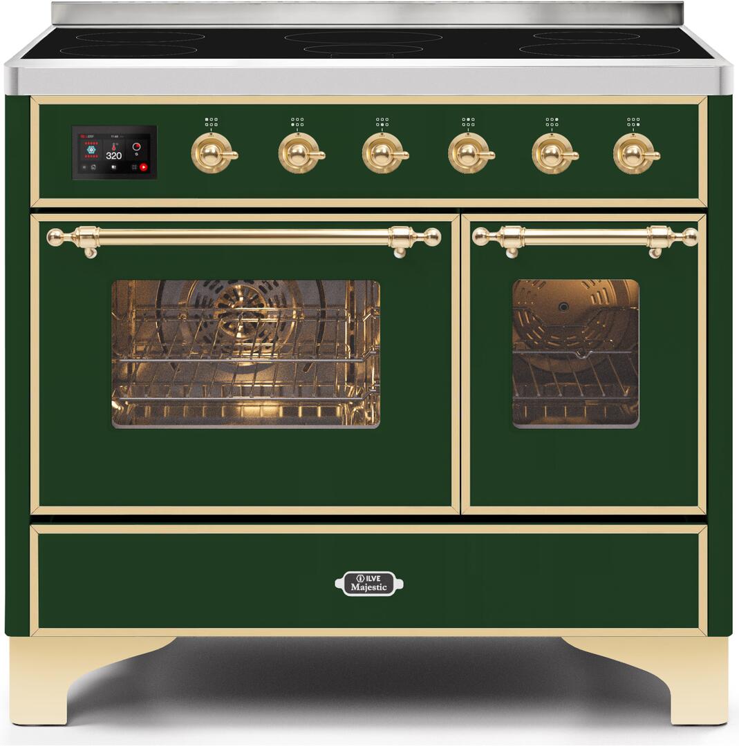 Ilve UMDI10NS3EGG Majestic Ii 40 Inch Electric Freestanding Range In Emerald Green With Brass Trim