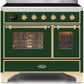 Ilve UMDI10NS3EGG Majestic Ii 40 Inch Electric Freestanding Range In Emerald Green With Brass Trim