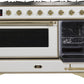 Ilve UM12FDNS3WHGLP Majestic Ii 48 Inch Dual Fuel Liquid Propane Freestanding Range In White With Brass Trim