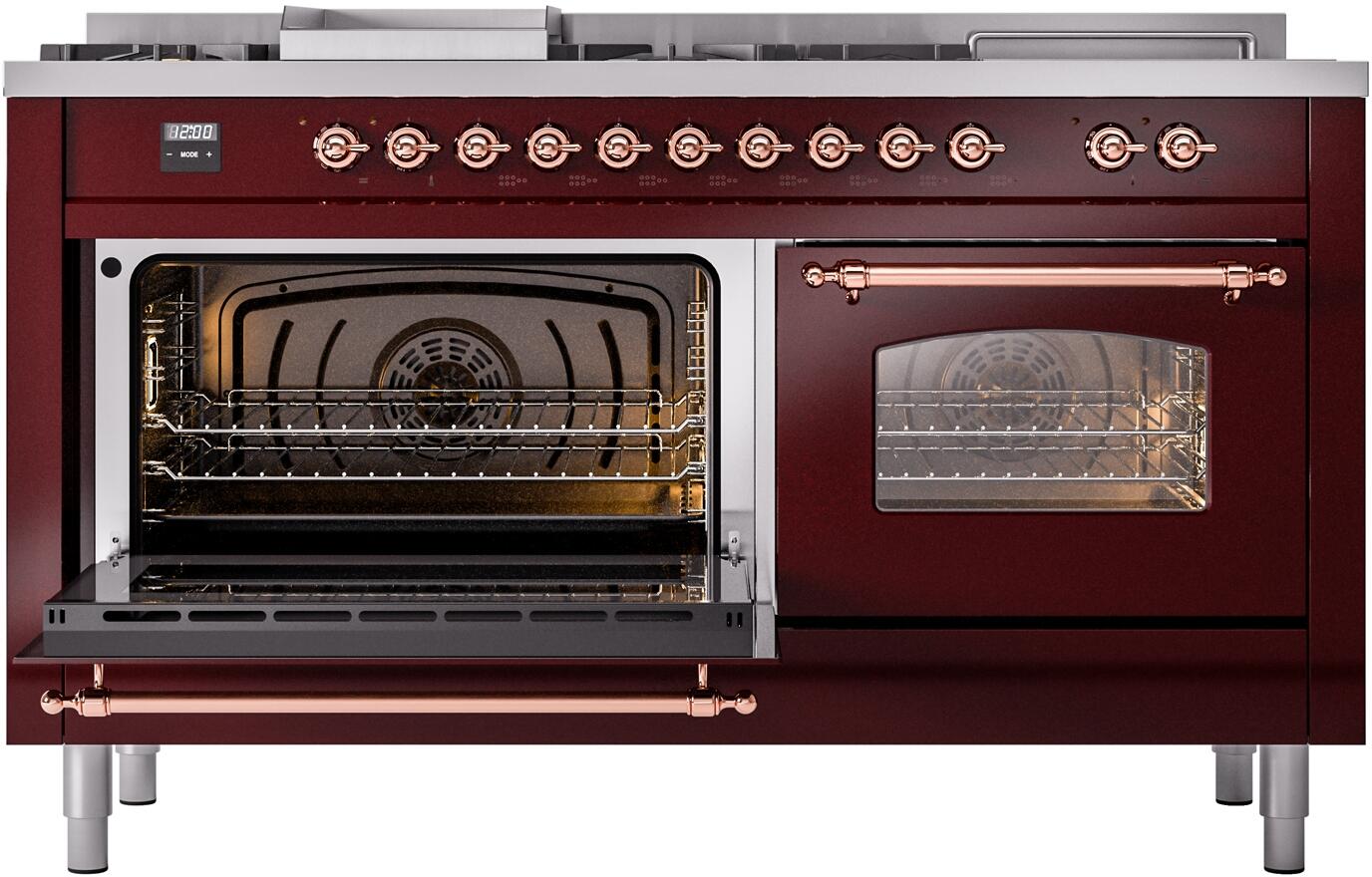 Ilve UP60FSNMPBUPLP Nostalgie Ii 60 Inch Dual Fuel Liquid Propane Freestanding Range In Burgundy With Copper Trim