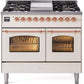 Ilve UPD40FNMPAWP Nostalgie Ii 40 Inch Dual Fuel Natural Gas Freestanding Range In Antique White With Copper Trim