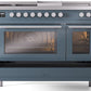 Ilve UP48FSWMPBGLP Professional Plus Ii 48 Inch Dual Fuel Liquid Propane Freestanding Range In Blue Grey With Trim