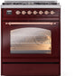 Ilve UP30NMPBUPLP Nostalgie Ii 30 Inch Dual Fuel Liquid Propane Freestanding Range In Burgundy With Copper Trim