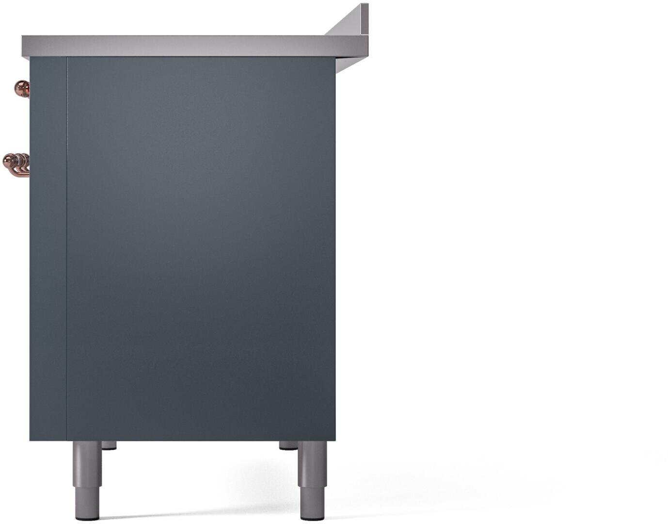 Ilve UPI486NMPBGP Nostalgie Ii 48 Inch Electric Freestanding Range In Blue Grey With Copper Trim