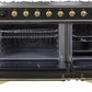 Ilve UM12FDNS3BKG Majestic Ii 48 Inch Dual Fuel Natural Gas Freestanding Range In Glossy Black With Brass Trim