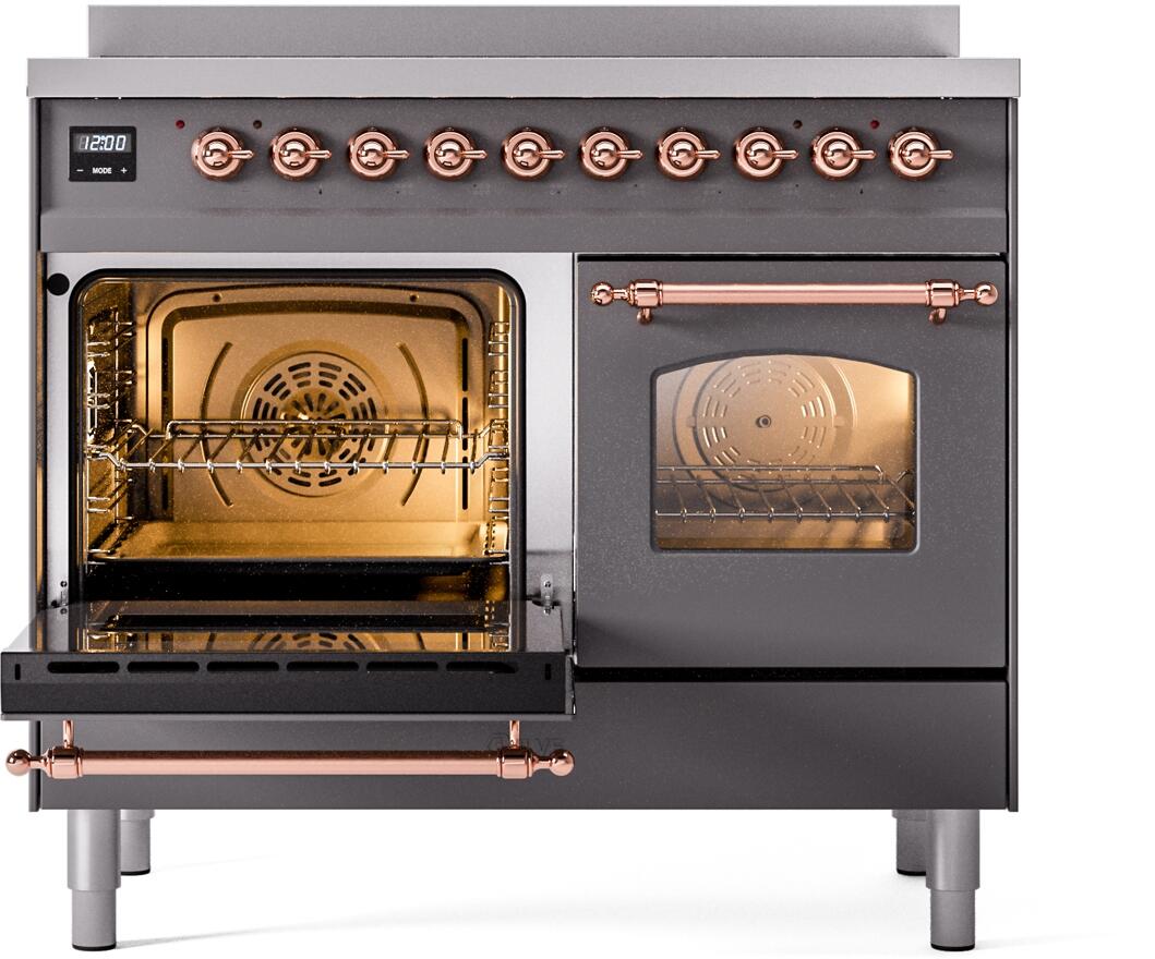 Ilve UPDI406NMPMGP Nostalgie Ii 40 Inch Electric Freestanding Range In Matte Graphite With Copper Trim