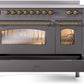 Ilve UPI486NMPMGG Nostalgie Ii 48 Inch Electric Freestanding Range In Matte Graphite With Brass Trim