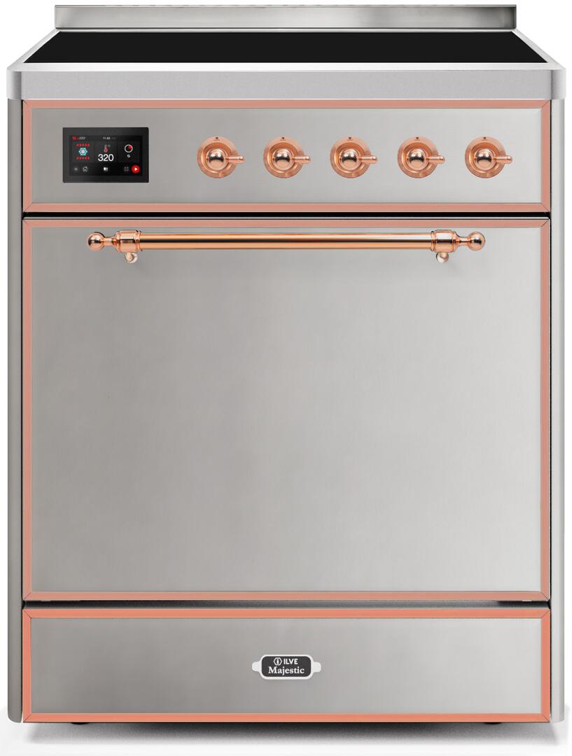 Ilve UMI30QNE3SSP Majestic Ii 30 Inch Electric Freestanding Range In Stainless Steel With Copper Trim