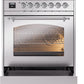 Ilve UP30NMPSSCLP Nostalgie Ii 30 Inch Dual Fuel Liquid Propane Freestanding Range In Stainless Steel With Chrome Trim