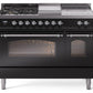 Ilve UP48FSNMPBKCLP Nostalgie Ii 48 Inch Dual Fuel Liquid Propane Freestanding Range In Glossy Black With Chrome Trim