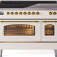 Ilve UPI486NMPAWG Nostalgie Ii 48 Inch Electric Freestanding Range In Antique White With Brass Trim