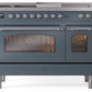 Ilve UP48FSNMPBGCLP Nostalgie Ii 48 Inch Dual Fuel Liquid Propane Freestanding Range In Blue Grey With Chrome Trim