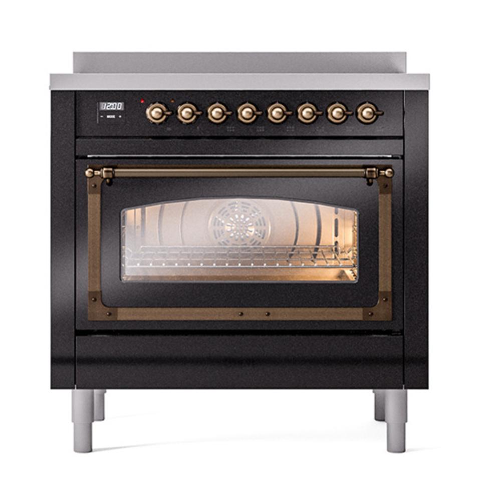 Ilve UNI366NMPBKB Ilve Uni366Nmpbkb Nostalgie Ii Noblesse 36" Induction Range (Triple Glass Door, Glossy Black, Burnished)