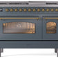 Ilve UP48FNMPBGGLP Nostalgie Ii 48 Inch Dual Fuel Liquid Propane Freestanding Range In Blue Grey With Brass Trim