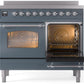 Ilve UPDI406NMPBGC Nostalgie Ii 40 Inch Electric Freestanding Range In Blue Grey With Chrome Trim