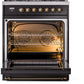 Ilve UP30NMPBKB Nostalgie Ii 30 Inch Dual Fuel Natural Gas Freestanding Range In Glossy Black With Bronze Trim