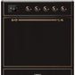 Ilve UMI30QNE3BKB Majestic Ii 30 Inch Electric Freestanding Range In Glossy Black With Bronze Trim