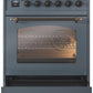 Ilve UPI304NMPBGB Nostalgie Ii 30 Inch Electric Freestanding Range In Blue Grey With Bronze Trim