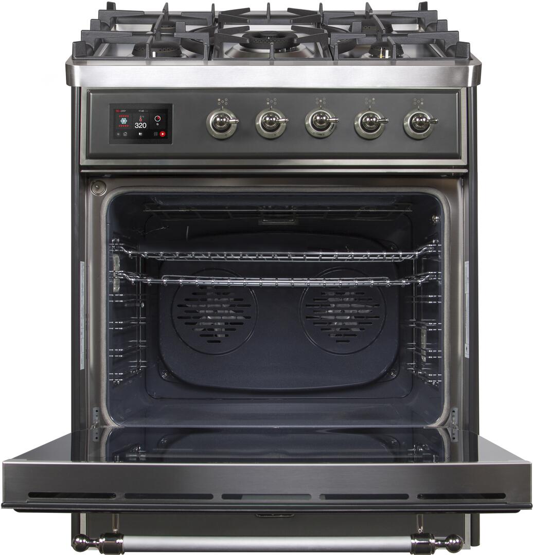 Ilve UM30DNE3MGCLP Majestic Ii 30 Inch Dual Fuel Liquid Propane Freestanding Range In Matte Graphite With Chrome Trim