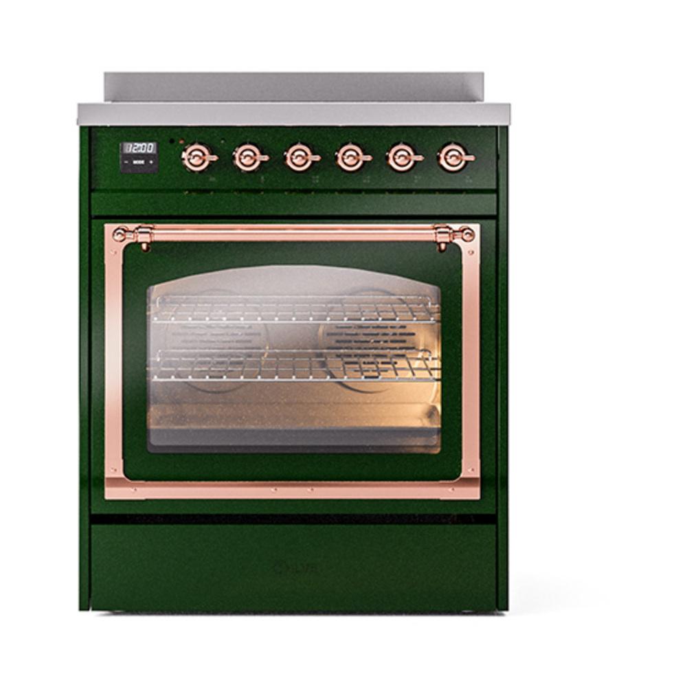 Ilve UNI304NMPEGP Ilve Uni304Nmpegp Nostalgie Ii Noblesse 30" Induction Range (Triple Glass Door, Emerald Green, Copper)