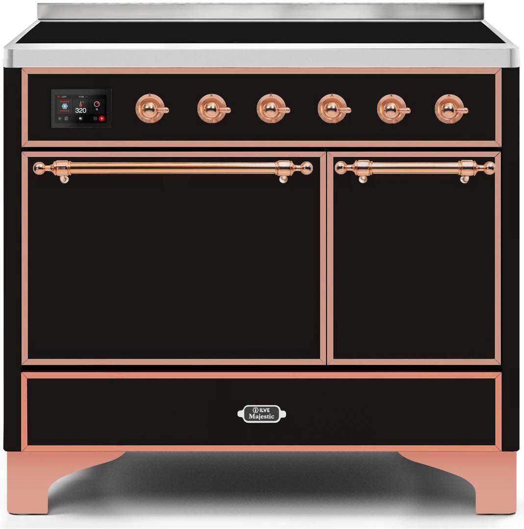 Ilve UMDI10QNS3BKP Majestic Ii 40 Inch Electric Freestanding Range In Glossy Black With Copper Trim