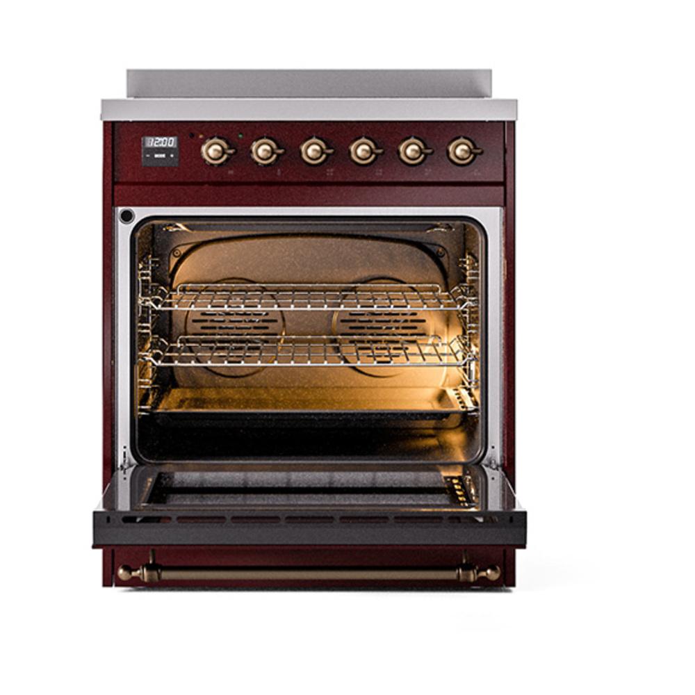 Ilve UNI304QNMPBUB Ilve Uni304Qnmpbub Nostalgie Ii Noblesse 30" Induction Range (Solid Door, Burgundy, Burnished)