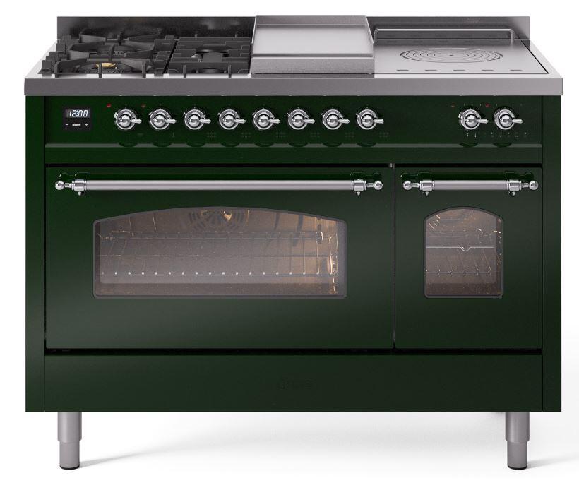 Ilve UP48FSNMPEGCLP Nostalgie Ii 48 Inch Dual Fuel Liquid Propane Freestanding Range In Emerald Green With Chrome Trim