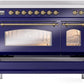 Ilve UPI486NMPMBG Nostalgie Ii 48 Inch Electric Freestanding Range In Blue With Brass Trim