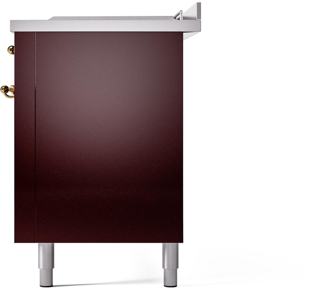 Ilve UP60FSNMPBUG Nostalgie Ii 60 Inch Dual Fuel Natural Gas Freestanding Range In Burgundy With Brass Trim