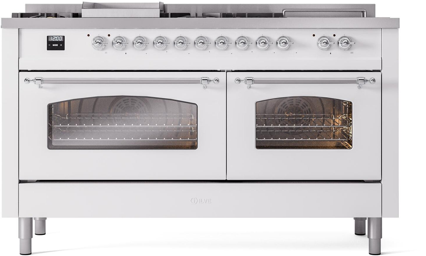 Ilve UP60FSNMPWHC Nostalgie Ii 60 Inch Dual Fuel Natural Gas Freestanding Range In White With Chrome Trim