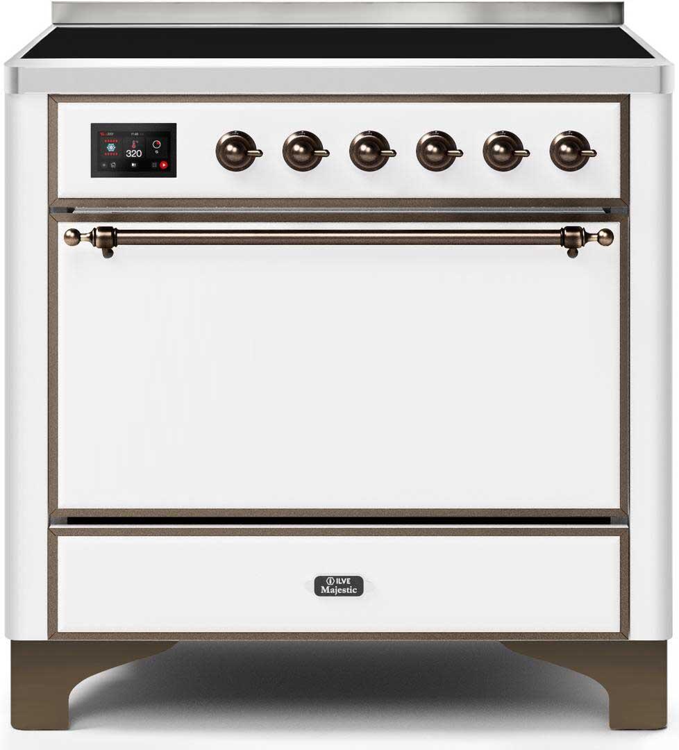 Ilve UMI09QNS3WHB Majestic Ii 36 Inch Electric Freestanding Range In White With Bronze Trim