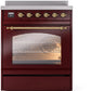 Ilve UPI304NMPBUG Nostalgie Ii 30 Inch Electric Freestanding Range In Burgundy With Brass Trim