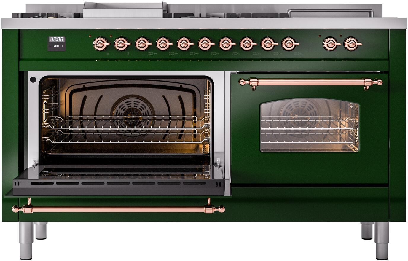 Ilve UP60FSNMPEGP Nostalgie Ii 60 Inch Dual Fuel Natural Gas Freestanding Range In Emerald Green With Copper Trim