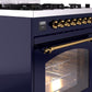 Ilve UP30NMPMBGLP Nostalgie Ii 30 Inch Dual Fuel Liquid Propane Freestanding Range In Blue With Brass Trim