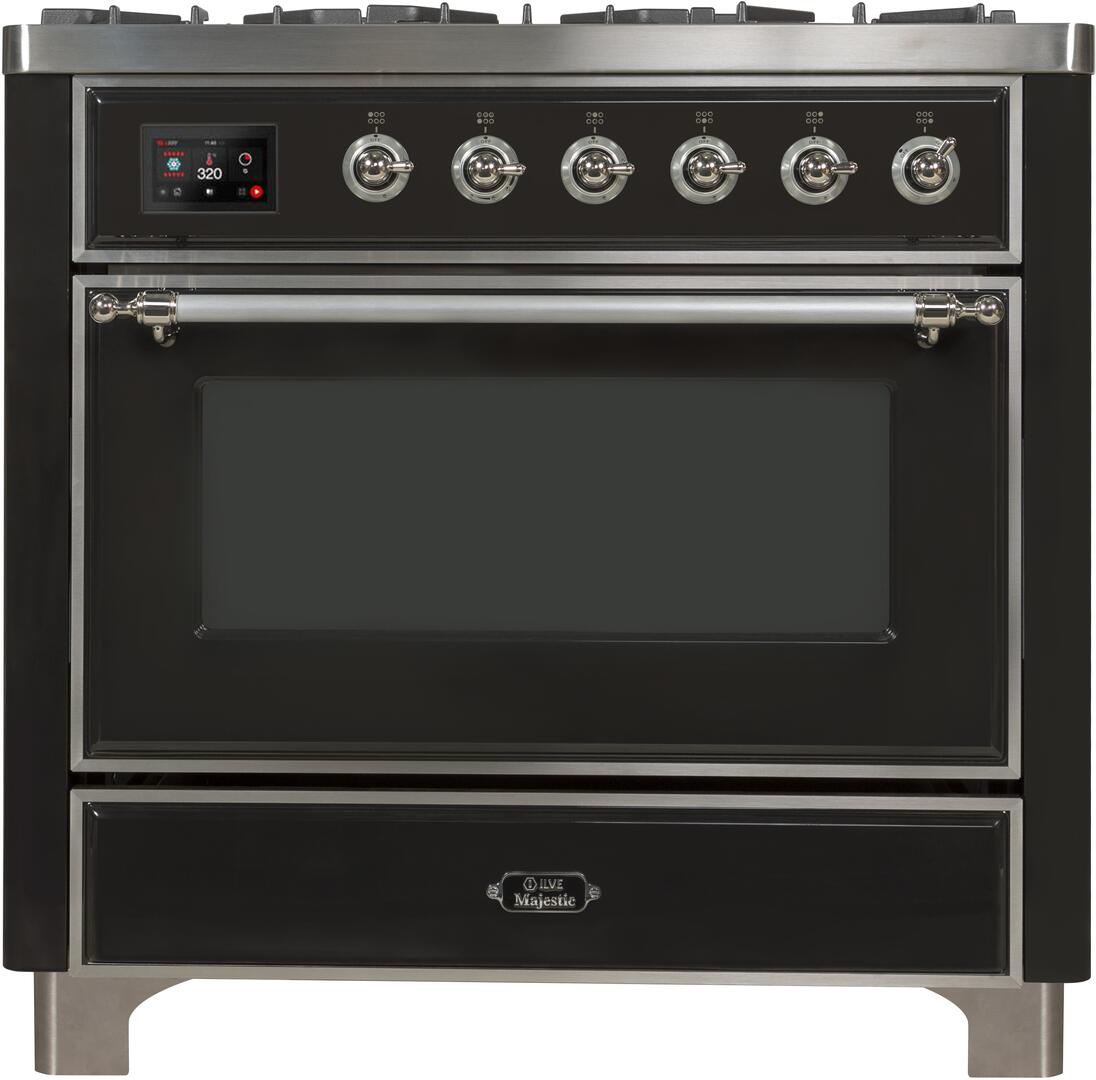 Ilve UM09FDNS3MGC Majestic Ii 36 Inch Dual Fuel Natural Gas Freestanding Range In Matte Graphite With Chrome Trim