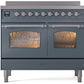 Ilve UPDI406NMPBGC Nostalgie Ii 40 Inch Electric Freestanding Range In Blue Grey With Chrome Trim