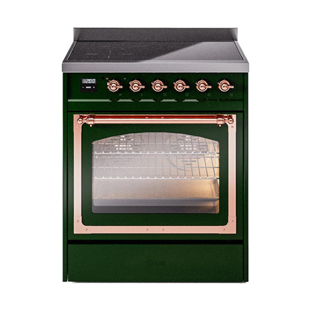 Ilve UNI304NMPEGP Ilve Uni304Nmpegp Nostalgie Ii Noblesse 30" Induction Range (Triple Glass Door, Emerald Green, Copper)