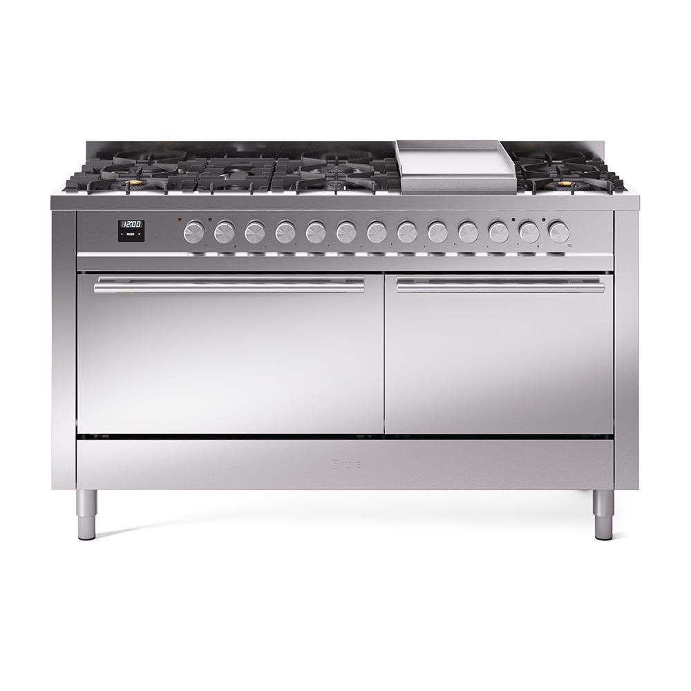 Ilve UP60FQMPSS Ilve Professional Plus Ii 60 Up60Fqmpss Freestanding Dual Fuel Range With 9 Sealed Burners Double Oven With Solid Door In Stainless Steel With Stainless Steel Knobs