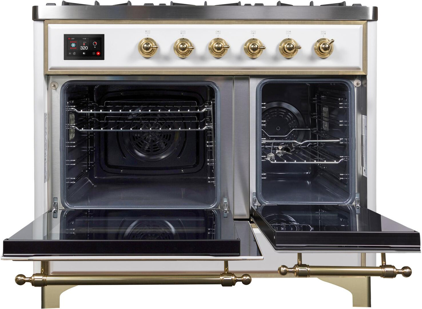 Ilve UMD10FDNS3WHGLP Majestic Ii 40 Inch Dual Fuel Liquid Propane Freestanding Range In White With Brass Trim