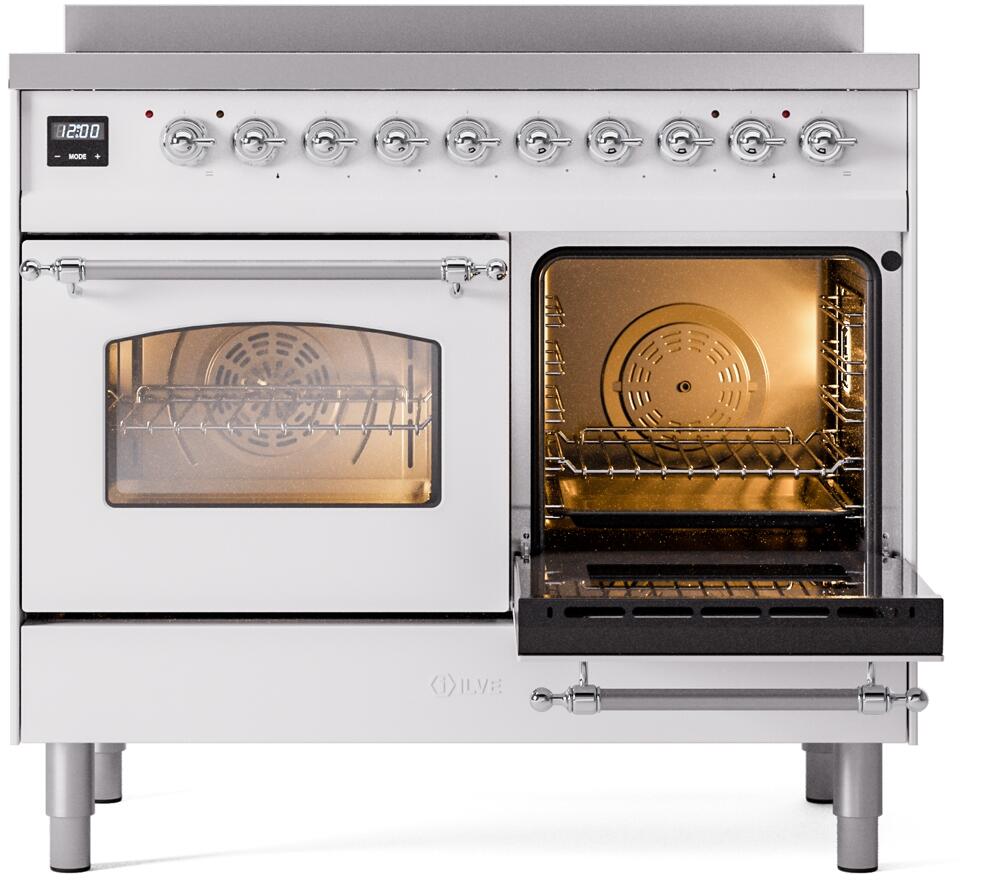 Ilve UPDI406NMPWHC Nostalgie Ii 40 Inch Electric Freestanding Range In White With Chrome Trim