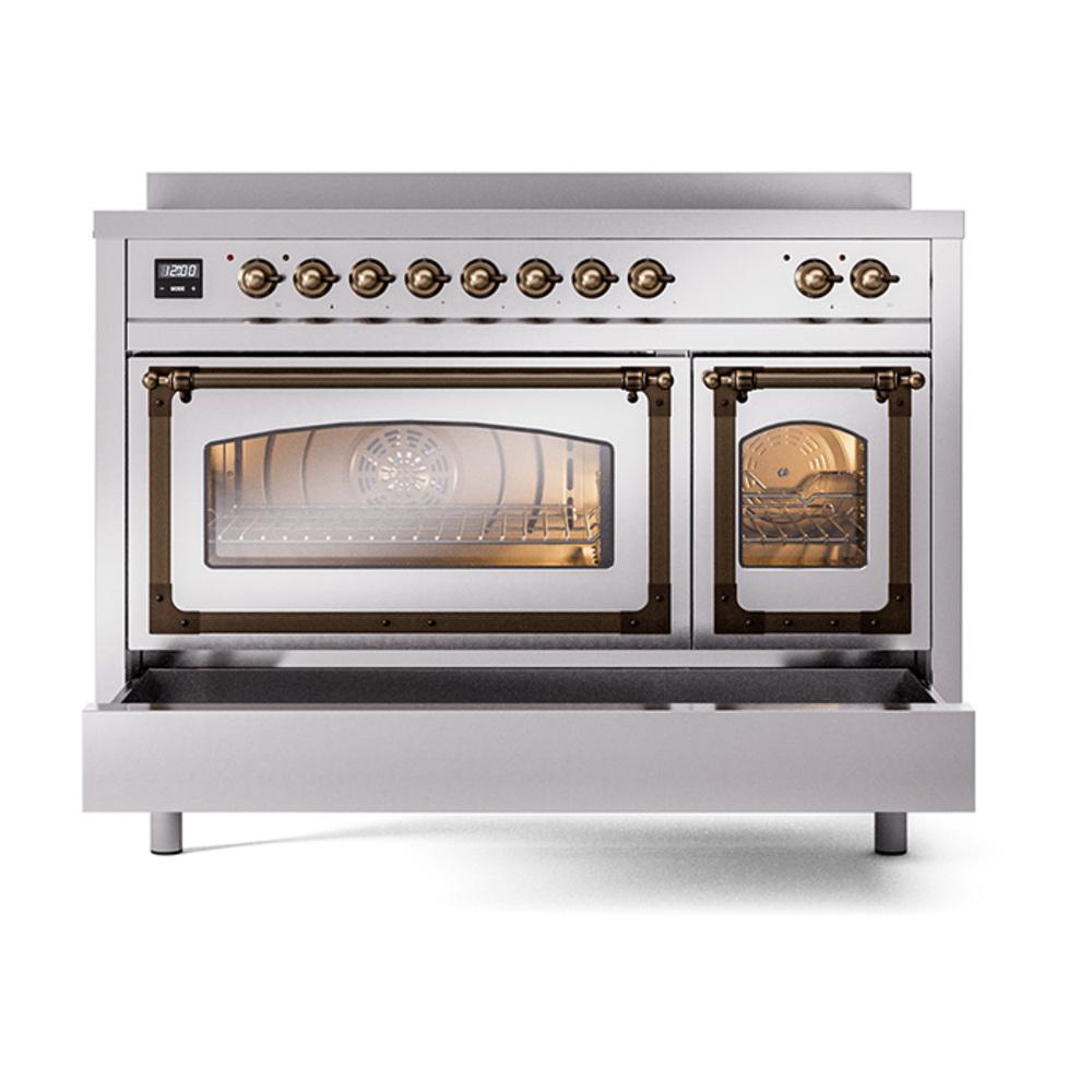 Ilve UNI486NMPSSB Ilve Uni486Nmpssb Nostalgie Ii Noblesse 48" Induction Range (Triple Glass Door, Stainless Steel, Burnished)