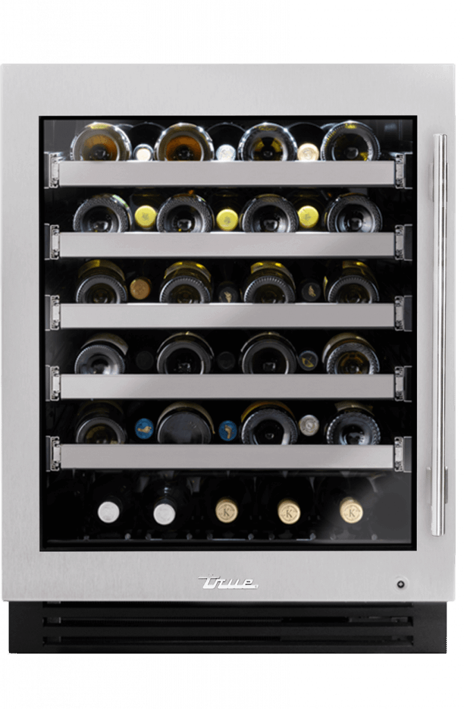 True Residential TUWADA24LGAS 24 Inch Single Zone Stainless Glass Door Left Hinge Ada Height Undercounter Wine Cabinet