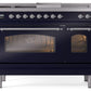 Ilve UP48FSNMPMBC Nostalgie Ii 48 Inch Dual Fuel Natural Gas Freestanding Range In Blue With Chrome Trim