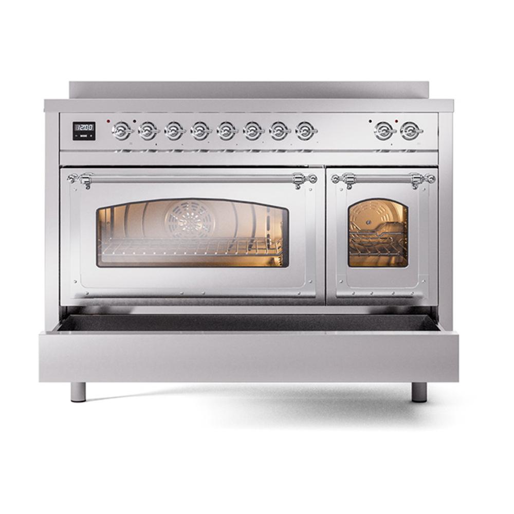 Ilve UNI486NMPSSC Ilve Uni486Nmpssc Nostalgie Ii Noblesse 48" Induction Range (Triple Glass Door, Stainless Steel, Chrome)