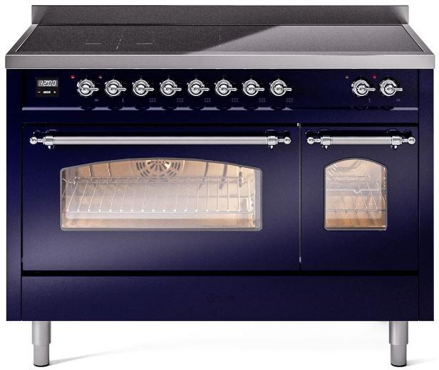 Ilve UPI486NMPMBC Nostalgie Ii 48 Inch Electric Freestanding Range In Blue With Chrome Trim