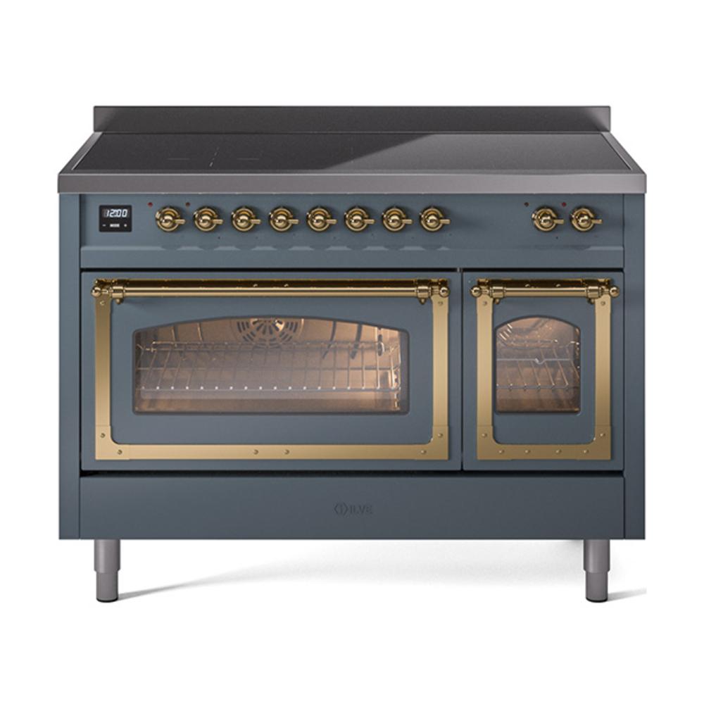 Ilve UNI486NMPBGG Ilve Uni486Nmpbgg Nostalgie Ii Noblesse 48" Induction Range (Triple Glass Door, Blue Grey, Brass)