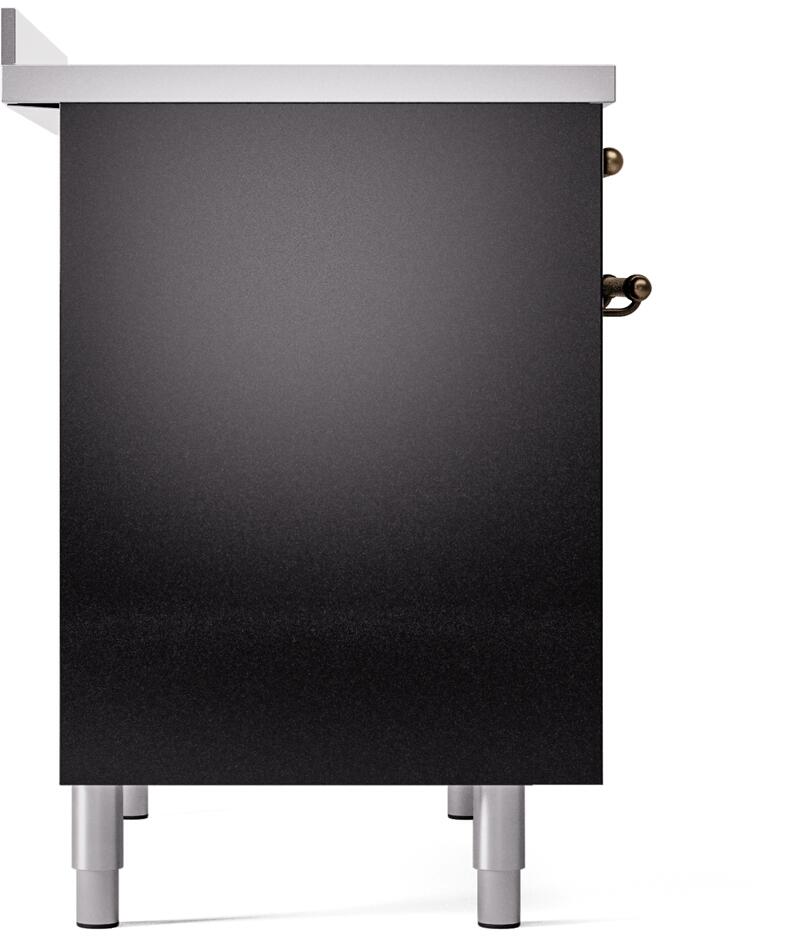 Ilve UPDI406NMPBKB Nostalgie Ii 40 Inch Electric Freestanding Range In Glossy Black With Bronze Trim