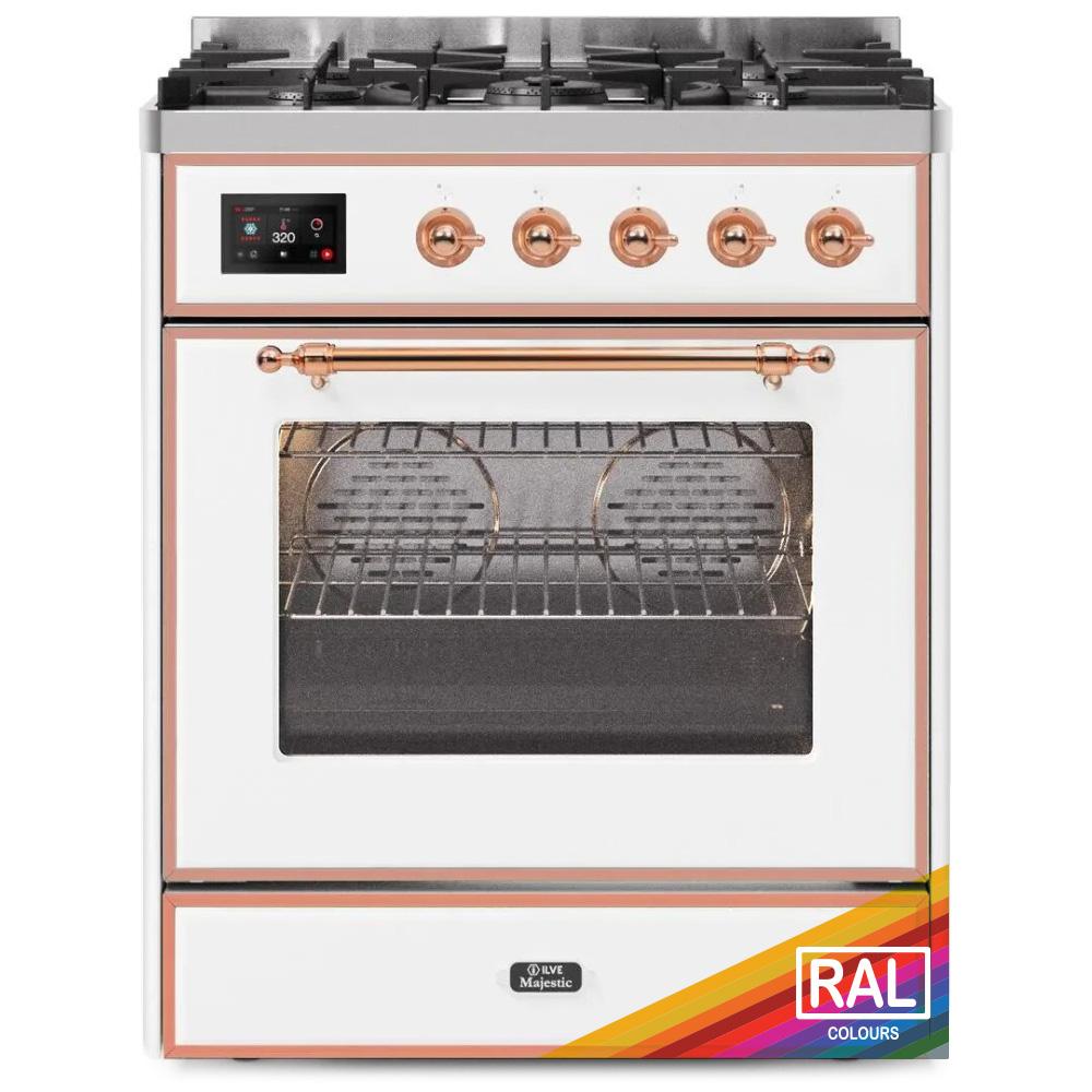 Ilve UM30DNE3RAP Ilve Majestic Ii 30 Um30Dne3Rap Freestanding Dual Fuel Range With 5 Sealed Burners Single Oven With Triple Glass Door In Ral Color With Copper Knobs