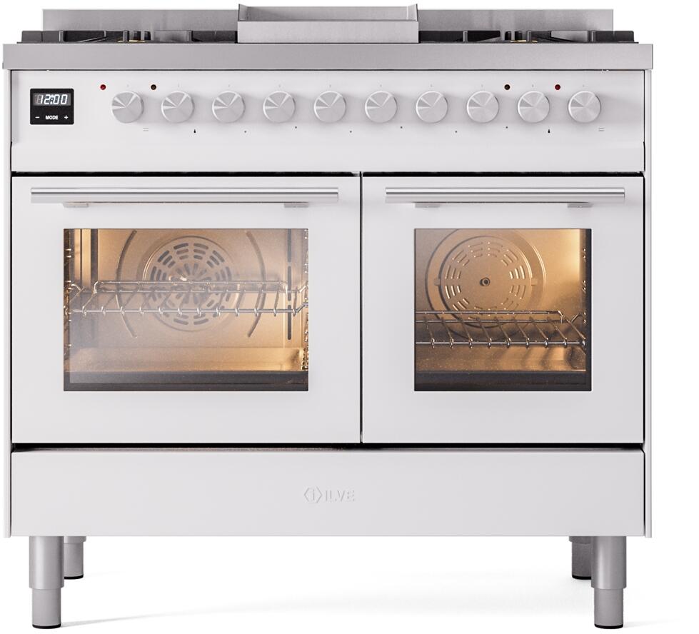 Ilve UPD40FWMPWH Professional Plus Ii 40 Inch Dual Fuel Natural Gas Freestanding Range In White With Trim