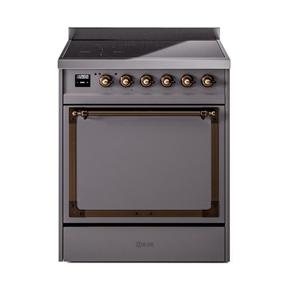 Ilve UNI304QNMPMGB Ilve Uni304Qnmpmgb Nostalgie Ii Noblesse 30" Induction Range (Solid Door, Graphite Matte, Burnished)